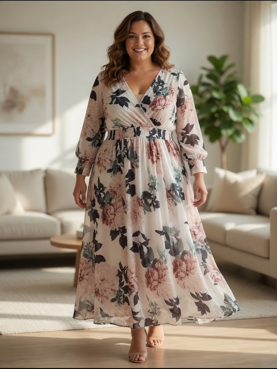 Kate And Lily Dresses & Skirts - Floral Wrap Maxi Dress in Blush and Ivory